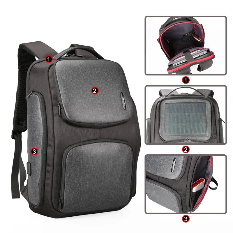 Stylish Solar Charging Business Backpack with multiple pockets, designed for durability and security. Perfect for professionals.