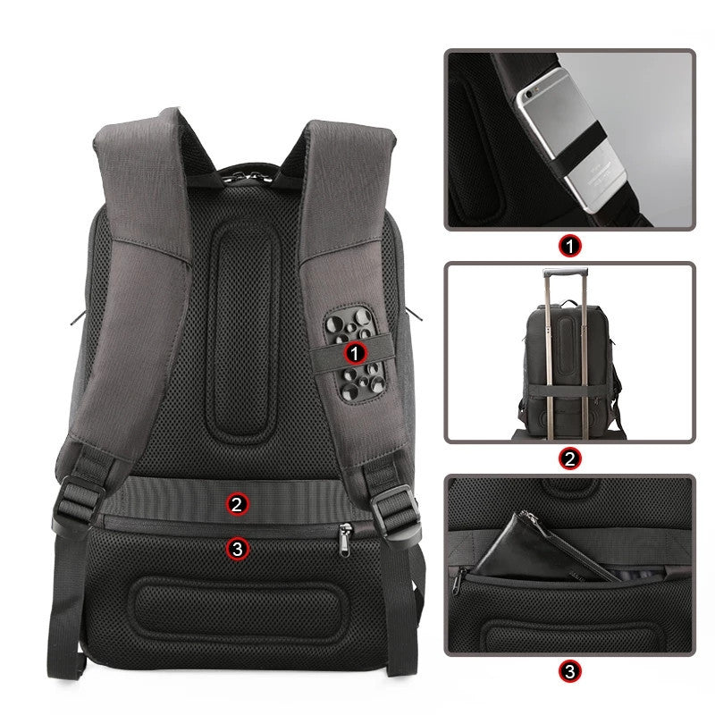 Stylish Solar Charging Business Backpack with multiple pockets, anti-theft features, and durable waterproof material.