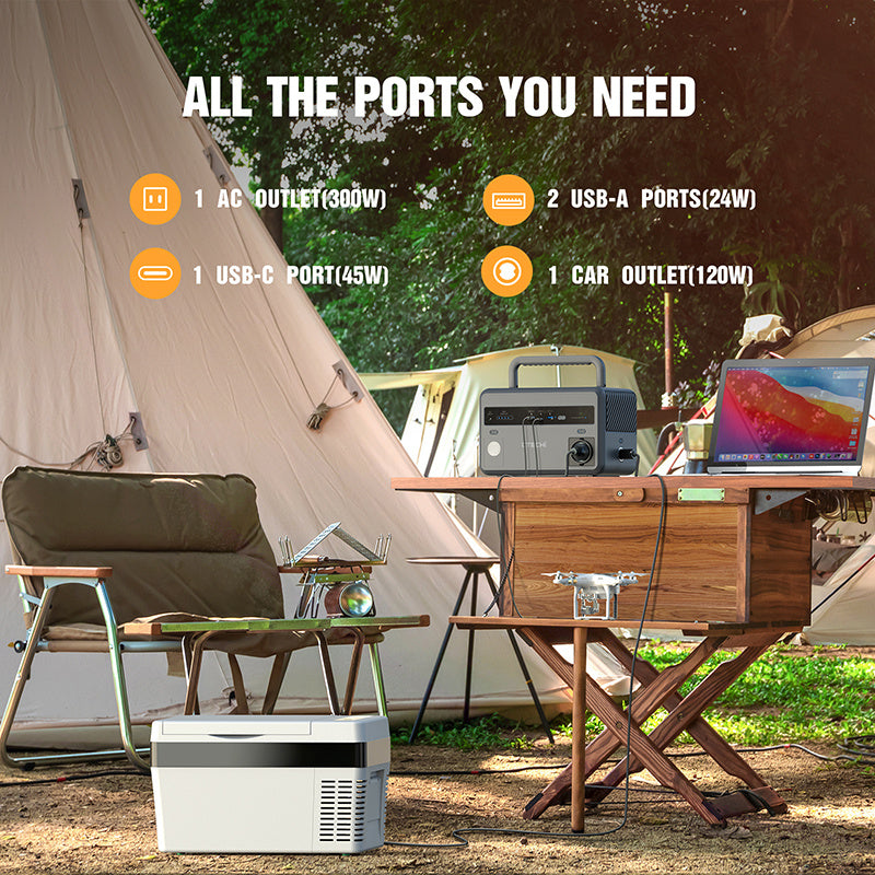 CTECHI Power Station 220V displayed outdoors, showcasing multiple charging ports for versatile power solutions.